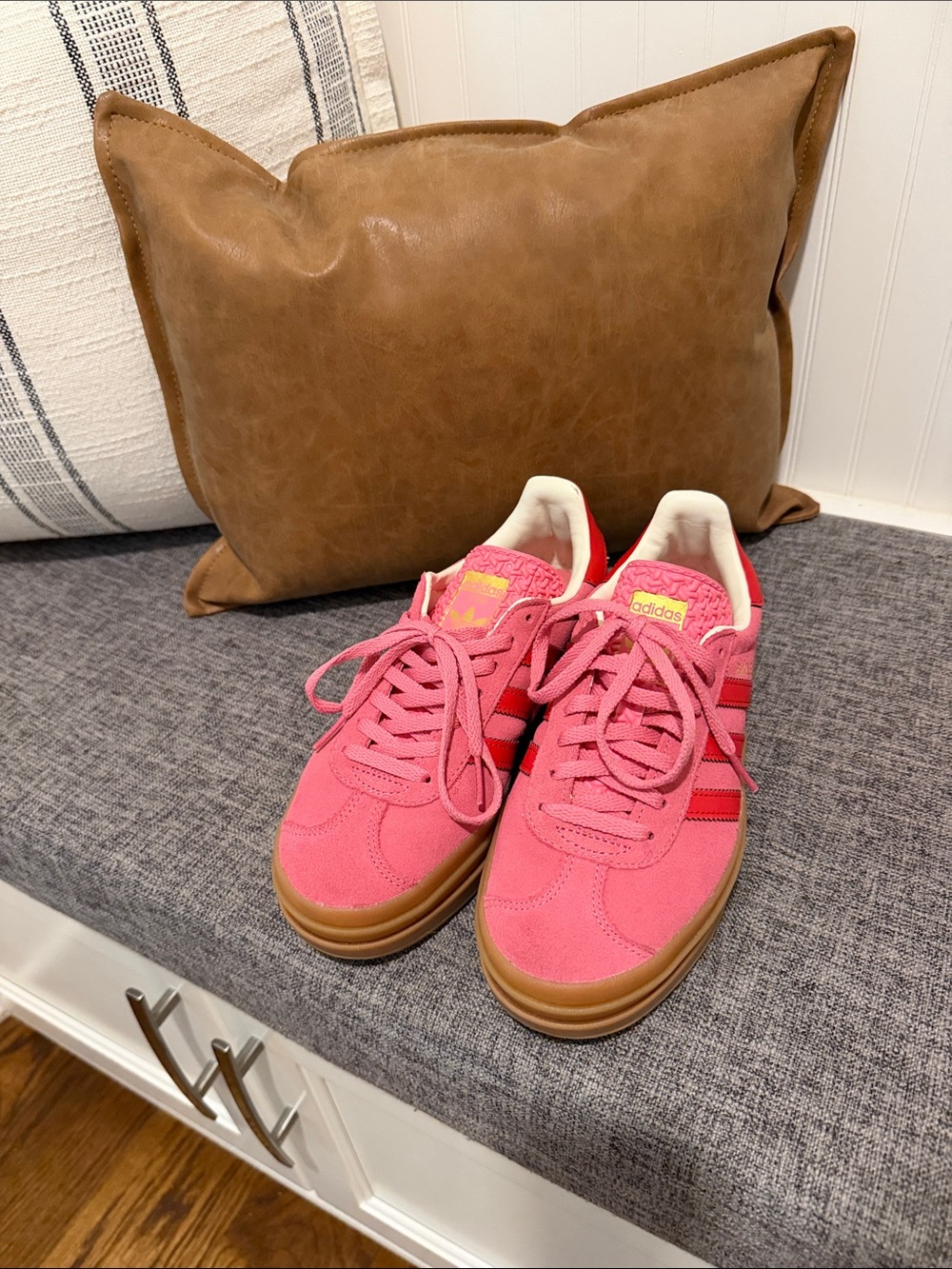 adidas Pink Suede Women's Sneakers with Red Stripes